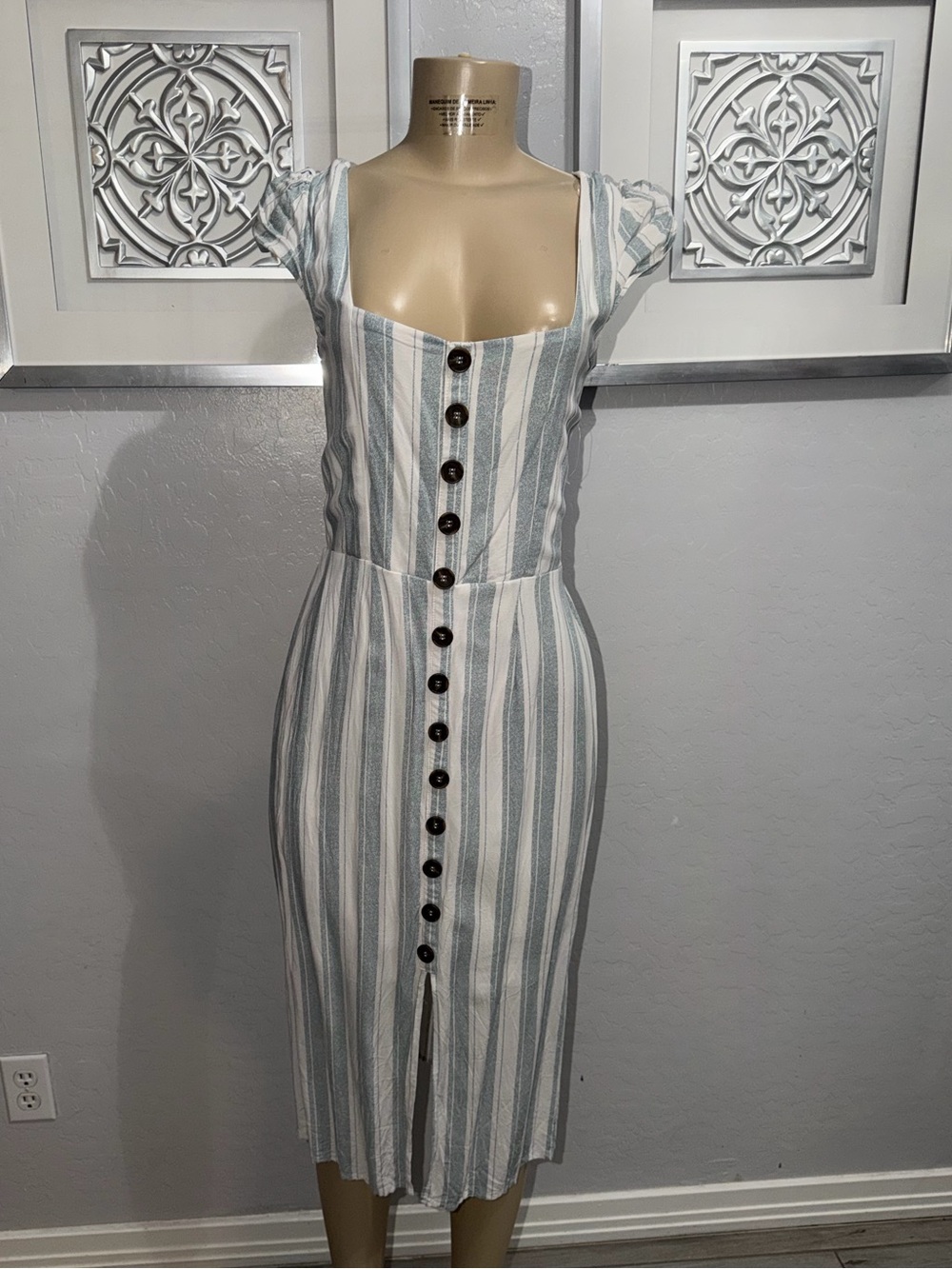 Trixxi Blue & White Striped Button-Front Midi Dress